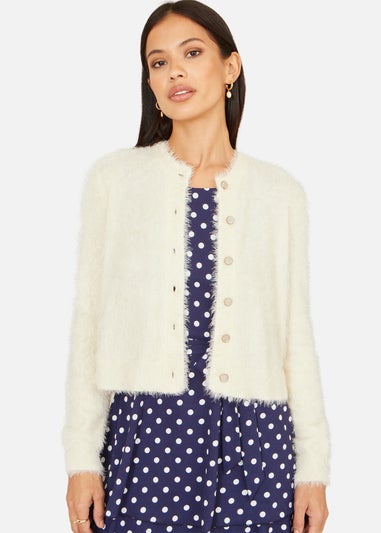Yumi Ivory Eyelash Knit Cropped Cardigan
