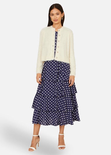 Yumi Ivory Eyelash Knit Cropped Cardigan