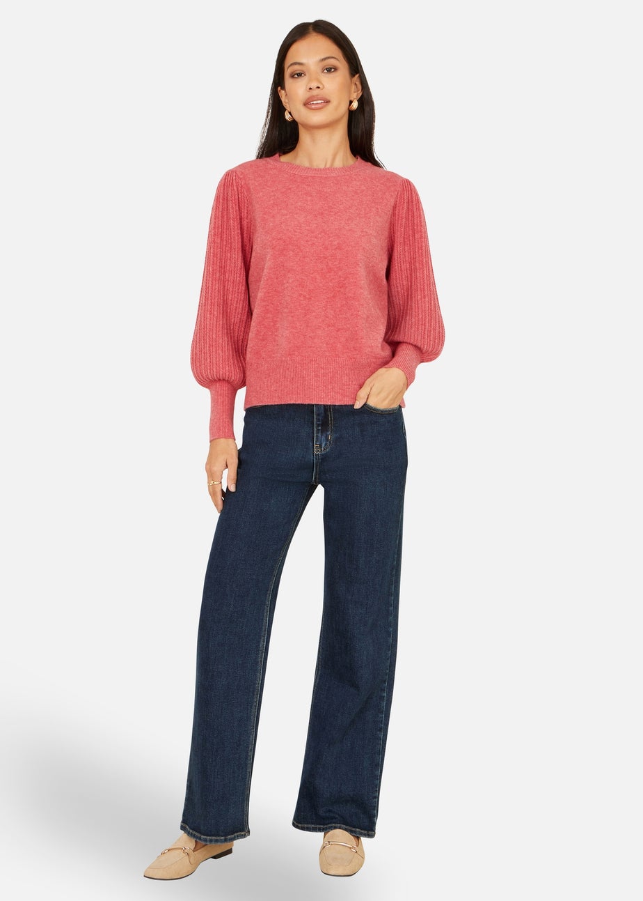 Yumi Pink Knitted Balloon Sleeve Jumper