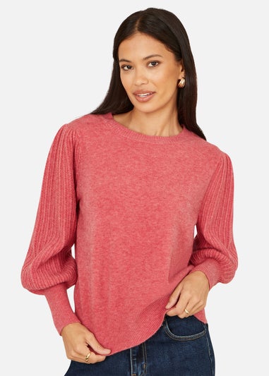 Yumi Pink Knitted Balloon Sleeve Jumper