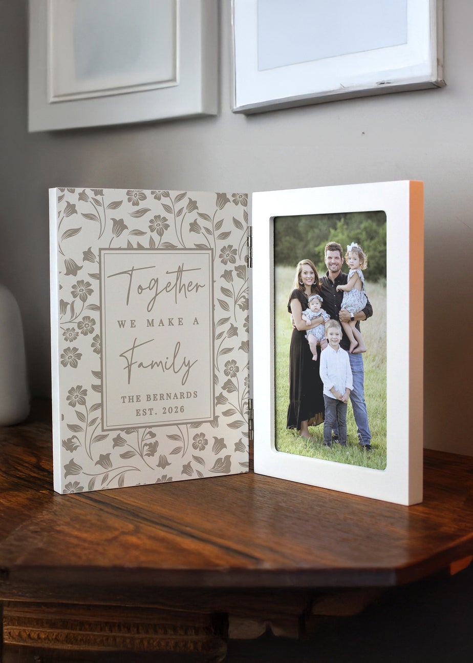 Personalised Memento Company Family Wooden Hinged 6x4 Photo Frame Cream