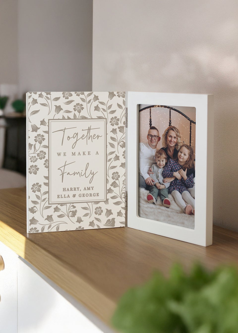 Personalised Memento Company Family Wooden Hinged 6x4 Photo Frame Cream