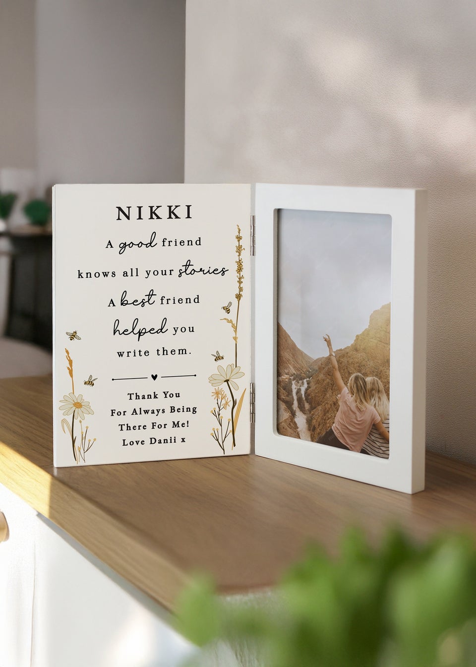 Personalised Memento Company Friend Wooden Hinged 6x4 Photo Frame Cream