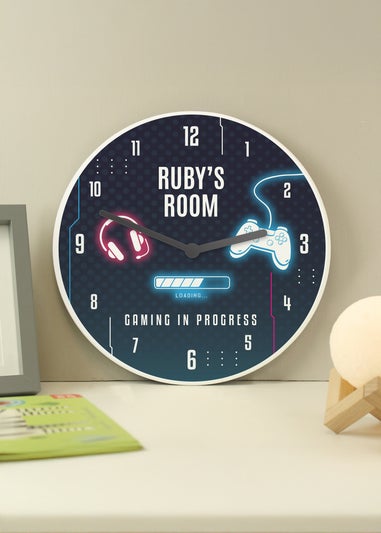 Personalised Memento Company Gaming Wooden Childrens Clock Multi