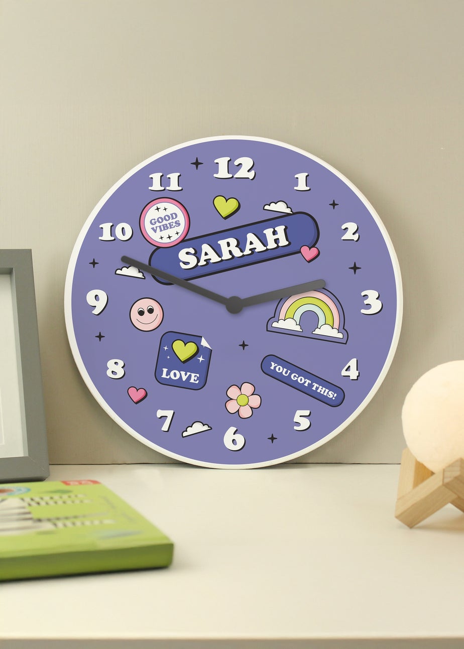 Personalised Memento Company Positive Vibes Wooden Childrens Clock Multi