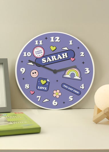 Personalised Memento Company Positive Vibes Wooden Childrens Clock Multi