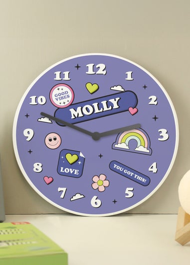 Personalised Memento Company Positive Vibes Wooden Childrens Clock Multi
