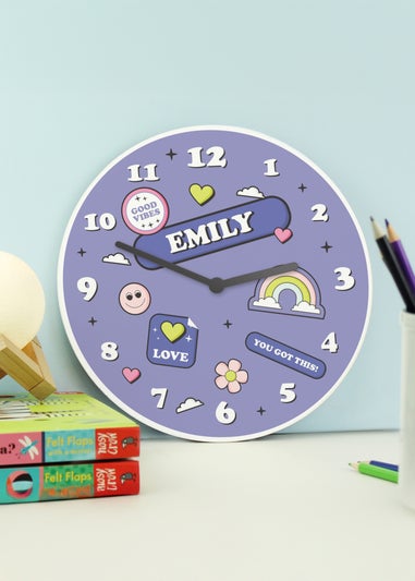 Personalised Memento Company Positive Vibes Wooden Childrens Clock Multi