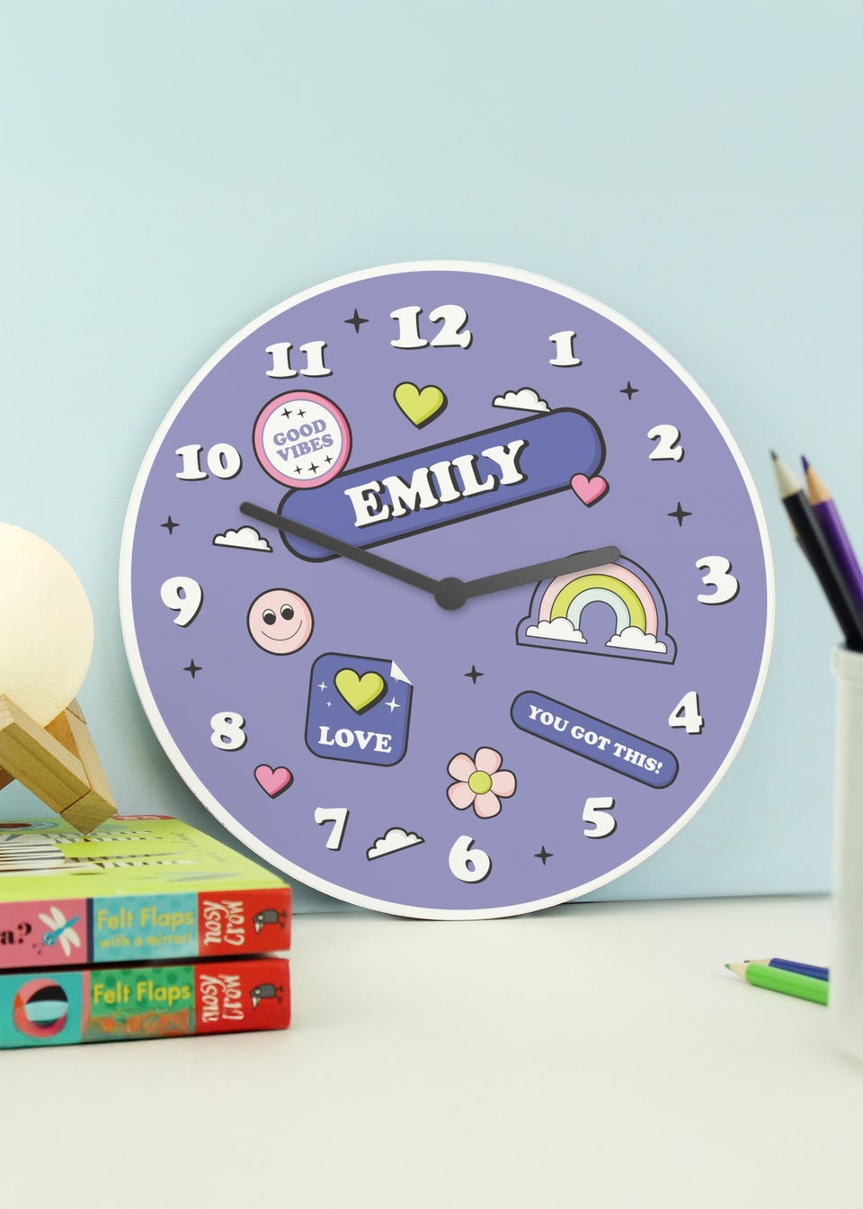Personalised Memento Company Positive Vibes Wooden Childrens Clock Multi