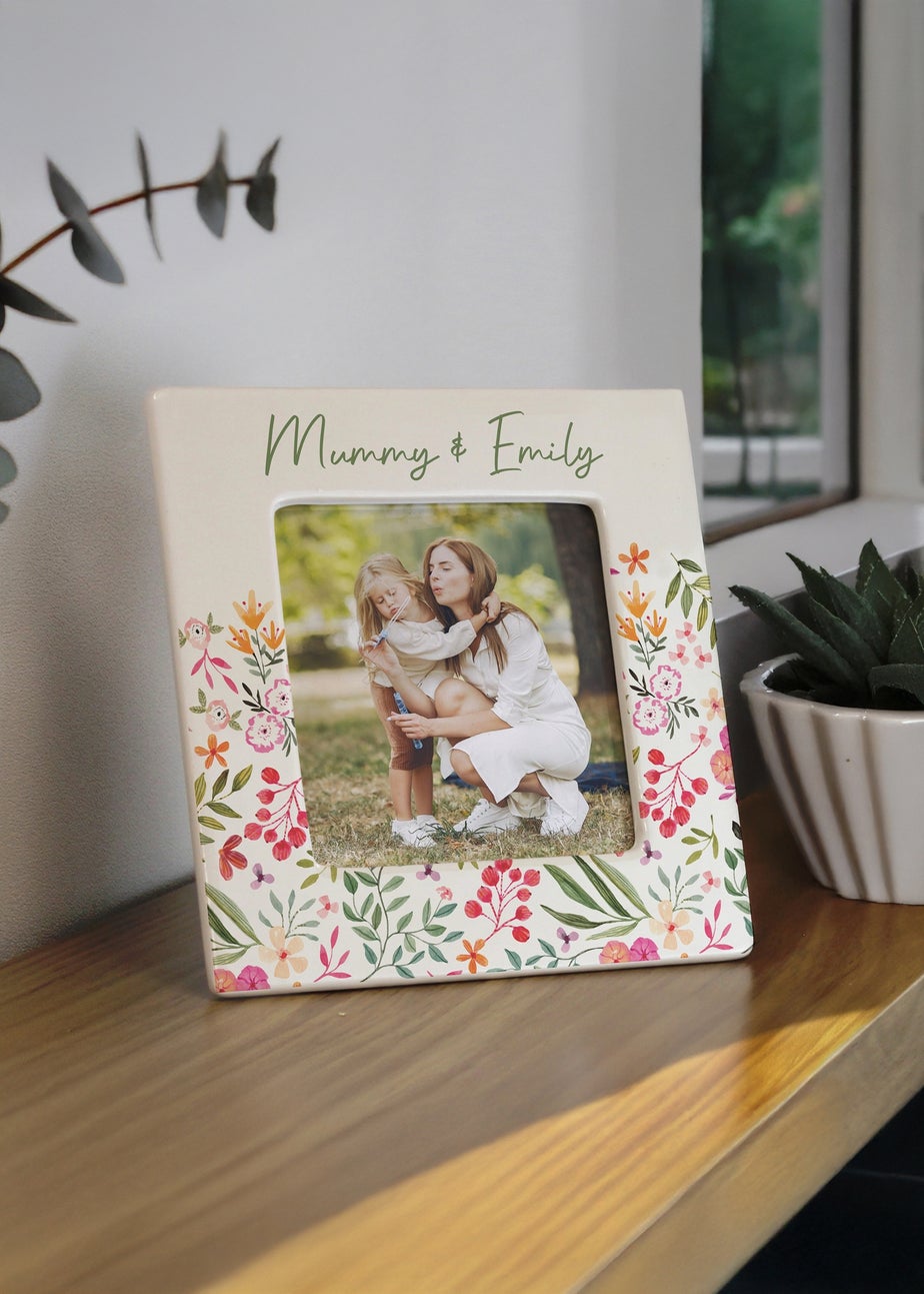 Personalised Memento Company Floral Ceramic 4x4 Frame Cream