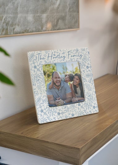 Personalised Memento Company Blue Floral Ceramic 4x4 Frame