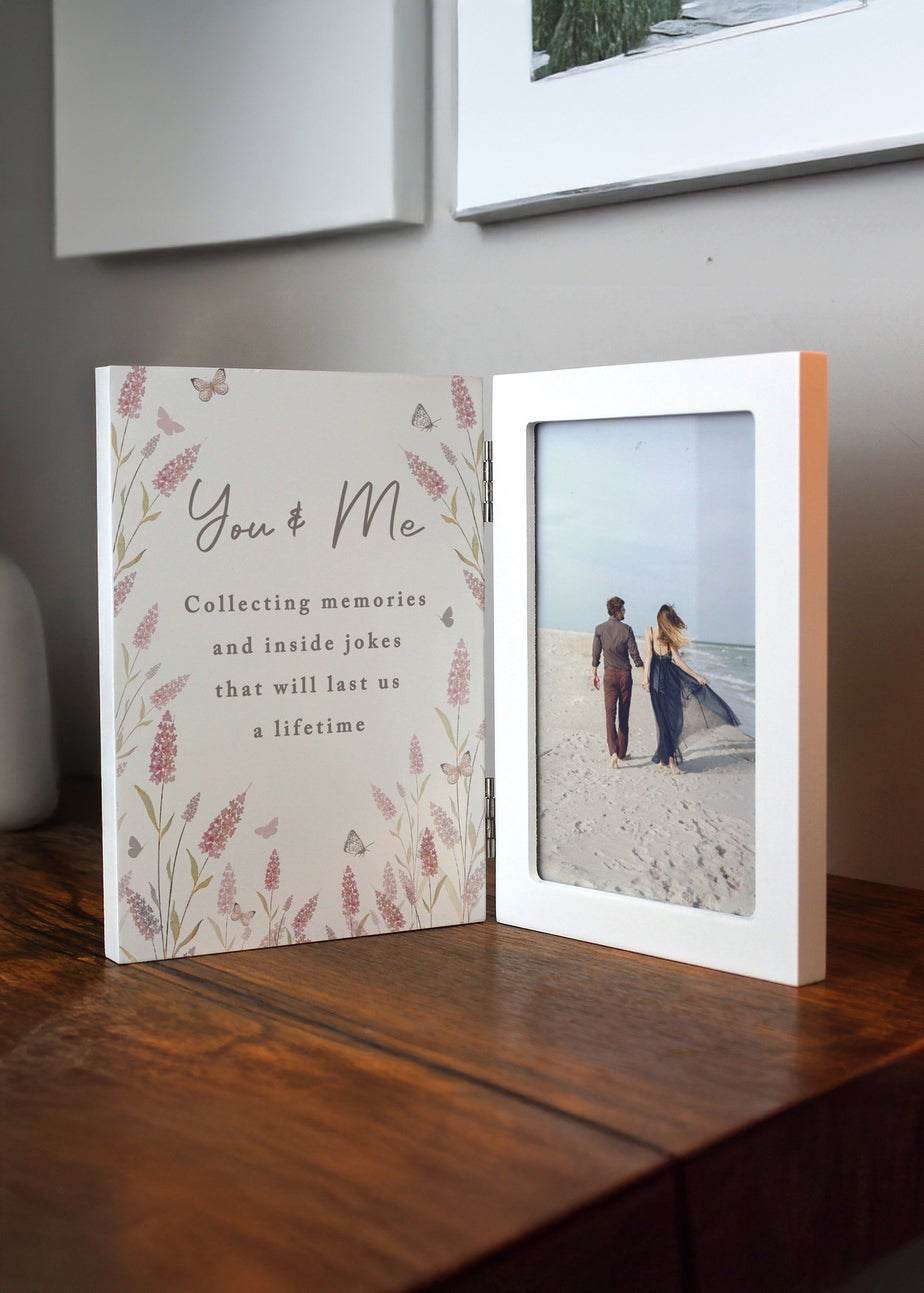 Personalised Memento Company Floral Wooden Hinged 6x4 Photo Frame Cream