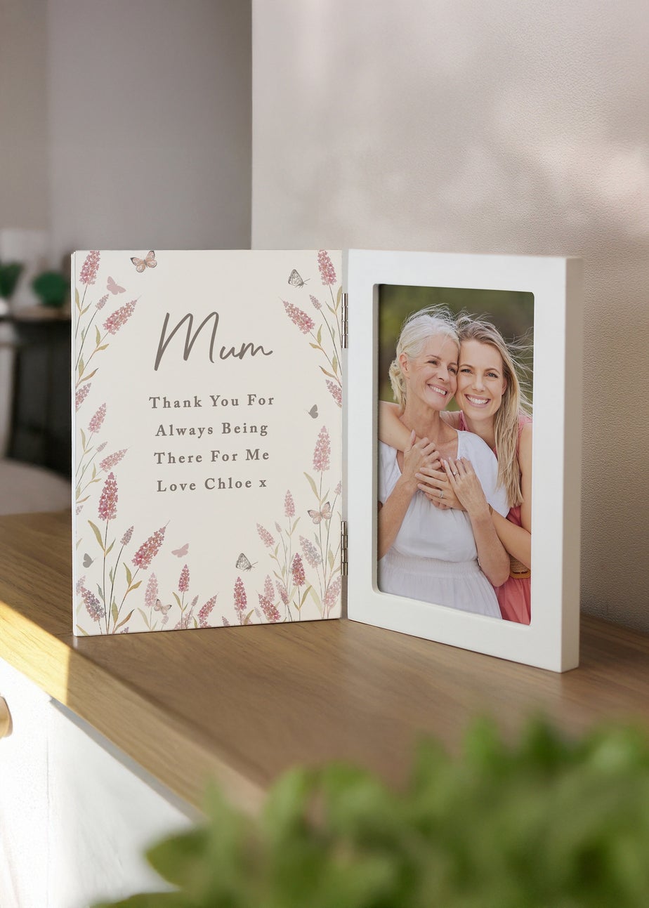 Personalised Memento Company Floral Wooden Hinged 6x4 Photo Frame Cream