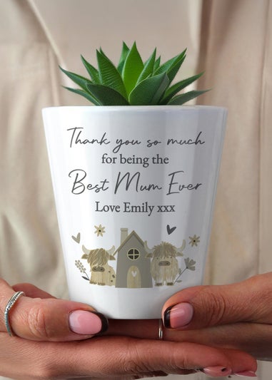 Personalised Memento Company Highland Cow Plant Pot White