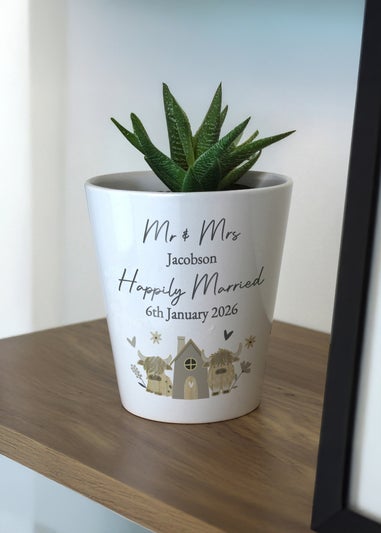 Personalised Memento Company Highland Cow Plant Pot White
