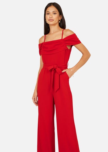 Yumi Red Stretch Bardot Jumpsuit