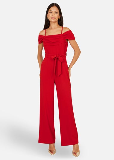 Yumi Red Stretch Bardot Jumpsuit