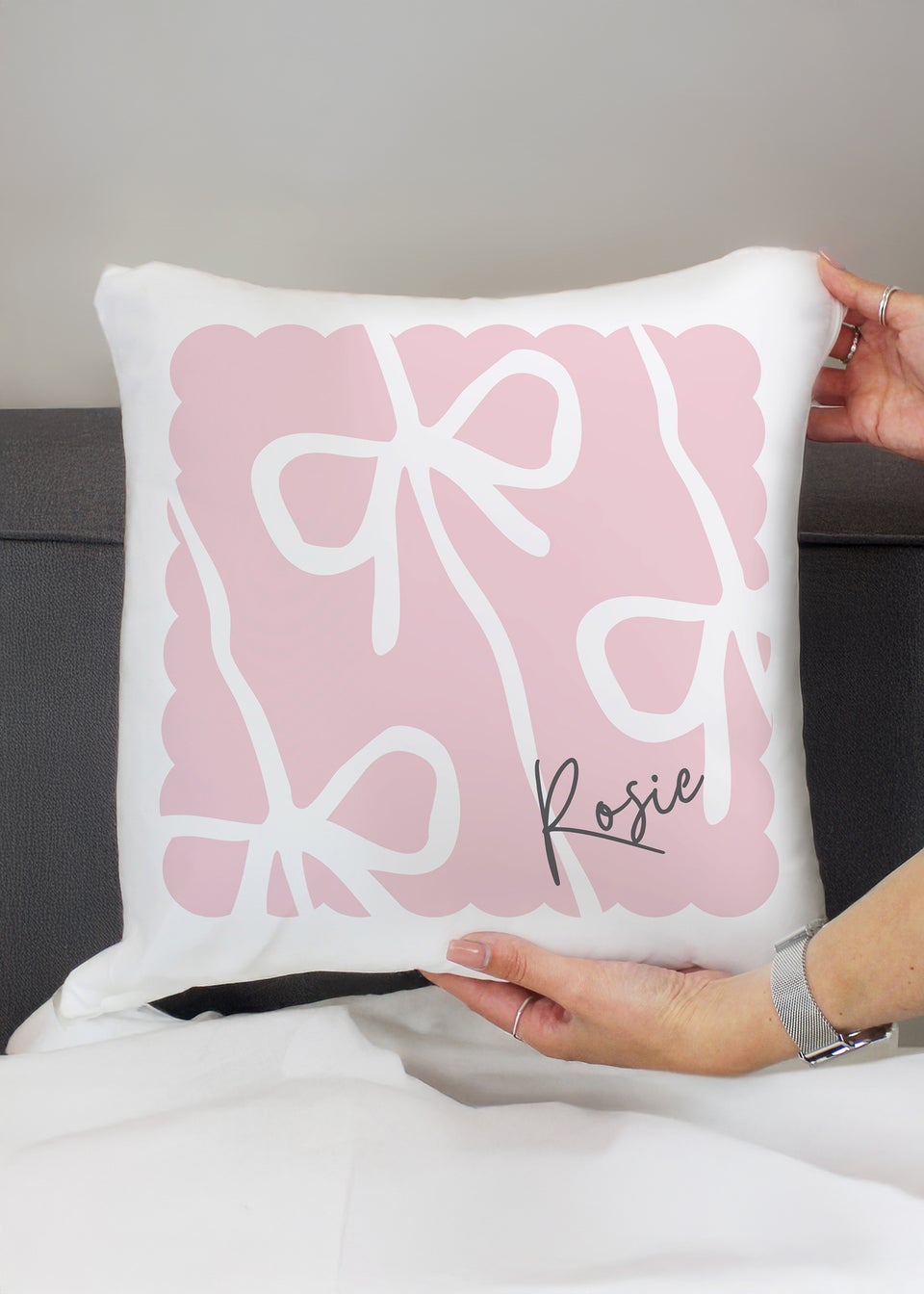 Personalised Memento Company Pink Bow Cushion