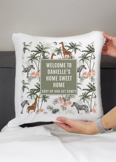 Personalised Memento Company Jungle Print Cushion White