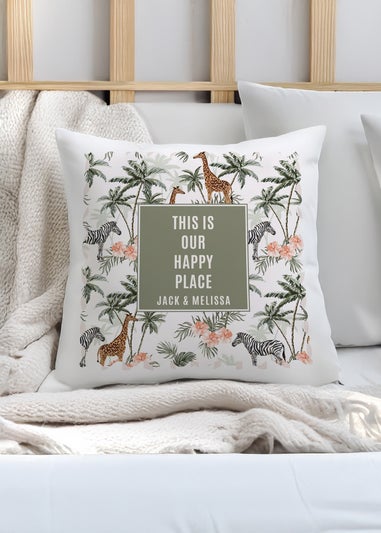 Personalised Memento Company Jungle Print Cushion White
