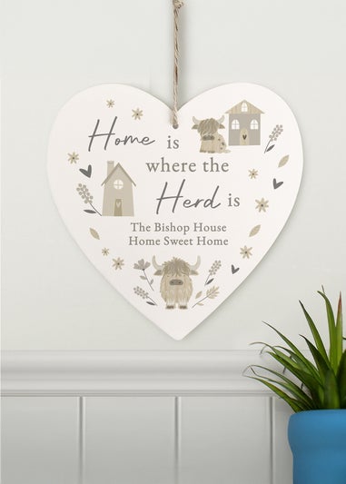 Personalised Memento Company Highland Cow Heart Ornament White