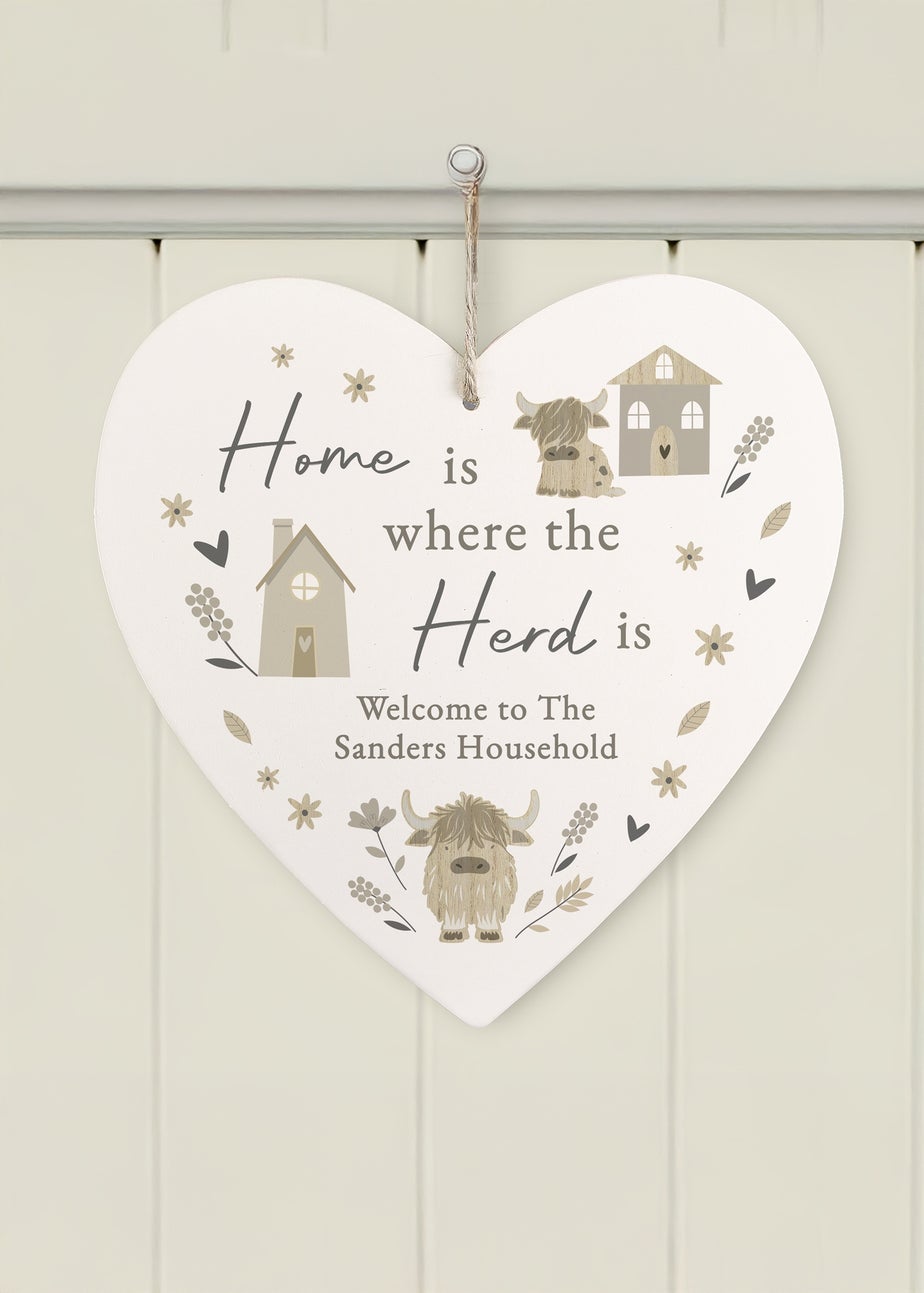 Personalised Memento Company Highland Cow Heart Ornament White