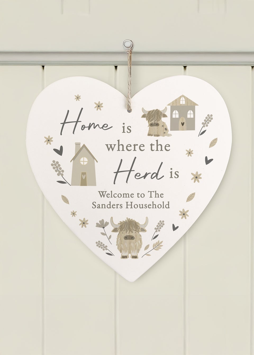 Personalised Memento Company Highland Cow Heart Ornament White