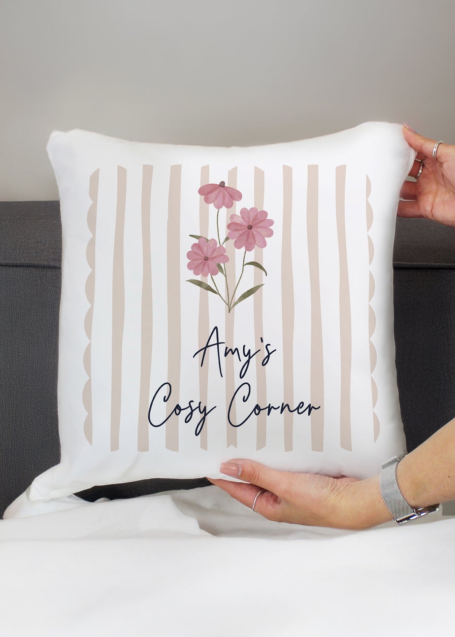 Personalised Memento Company Floral Stripe Cushion