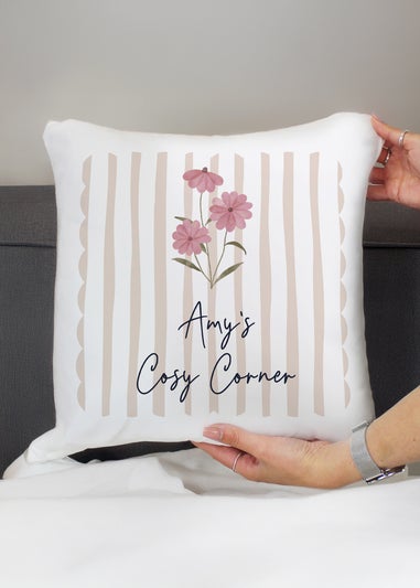 Personalised Memento Company Floral Stripe Cushion