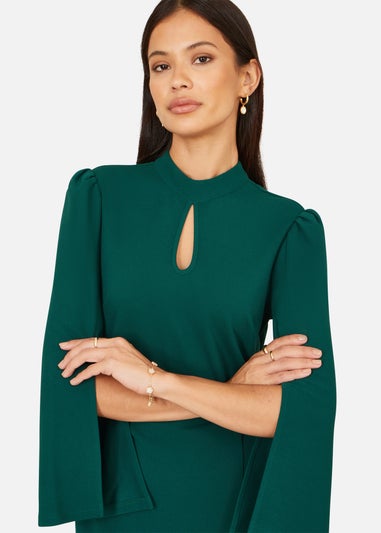 Yumi Green Fitted Midi Dress With Flute Sleeves
