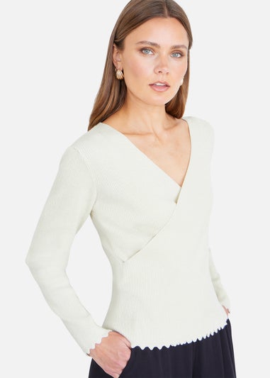 Yumi Ivory Ribbed Collar Button Up Cardigan