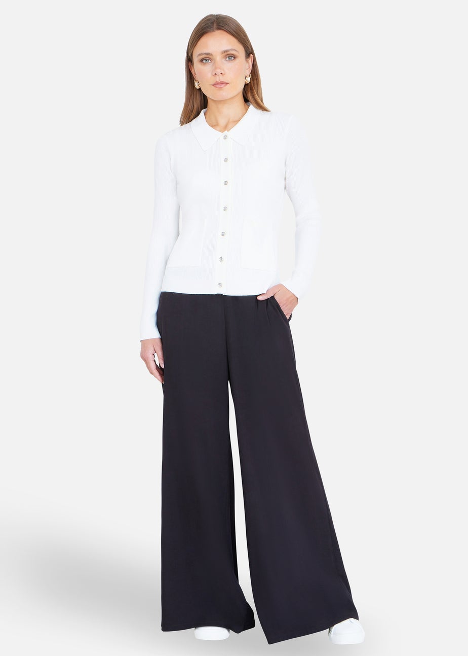 Yumi Ivory Ribbed Collar Button Up Cardigan