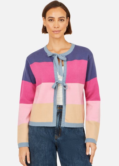 Yumi Multicolour Block Stripe Tie Front Cardigan