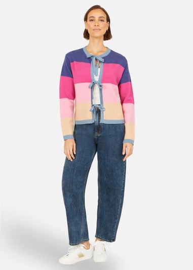 Yumi Multicolour Block Stripe Tie Front Cardigan