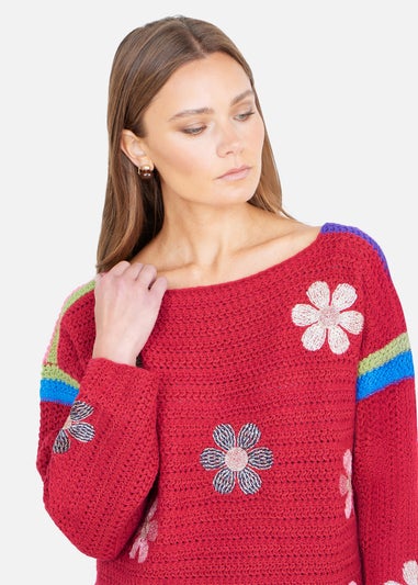 Yumi Red Crochet Flower Jumper