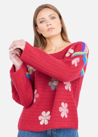 Yumi Red Crochet Flower Jumper