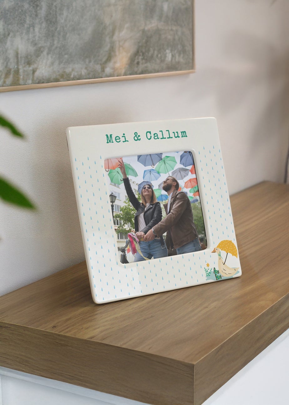 Personalised Memento Company Puddle Duck Ceramic 4x4 Frame Cream