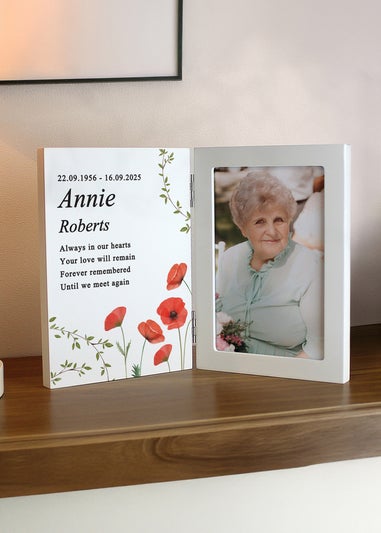 Personalised Memento Company Memorial Wooden Hinged 6x4 Photo Frame Cream