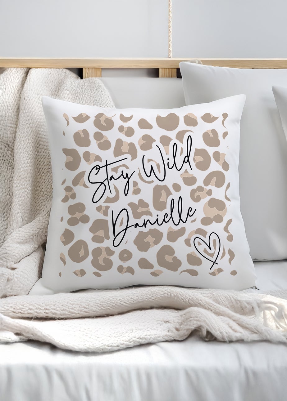 Personalised Memento Company Leopard Print Cushion White