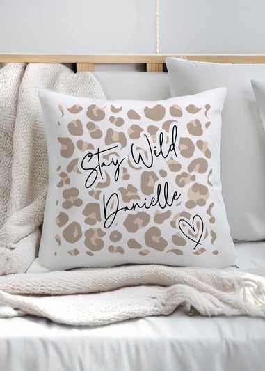 Personalised Memento Company Leopard Print Cushion White