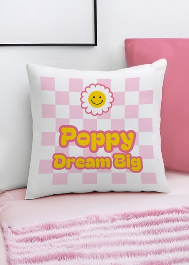 Personalised Memento Company Pink Check Childrens Bedroom Cushion