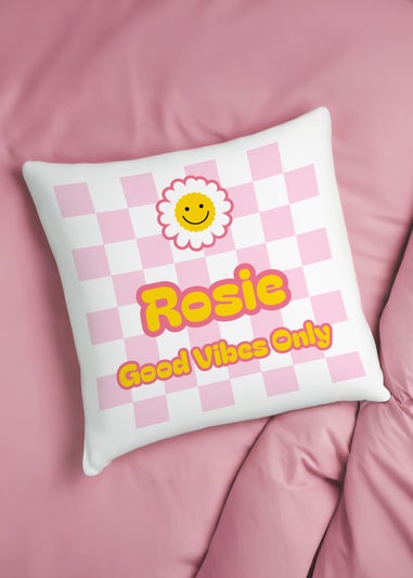 Personalised Memento Company Pink Check Childrens Bedroom Cushion