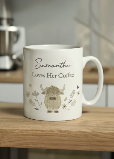 Personalised Memento Company Highland Cow Mug White