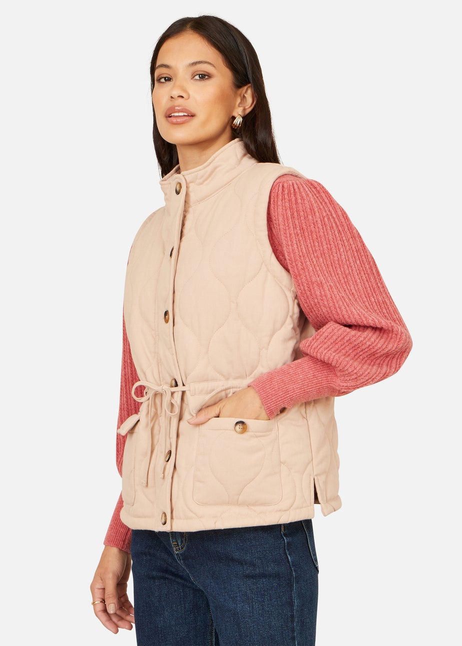 Yumi Beige Quilted Utility Gilet