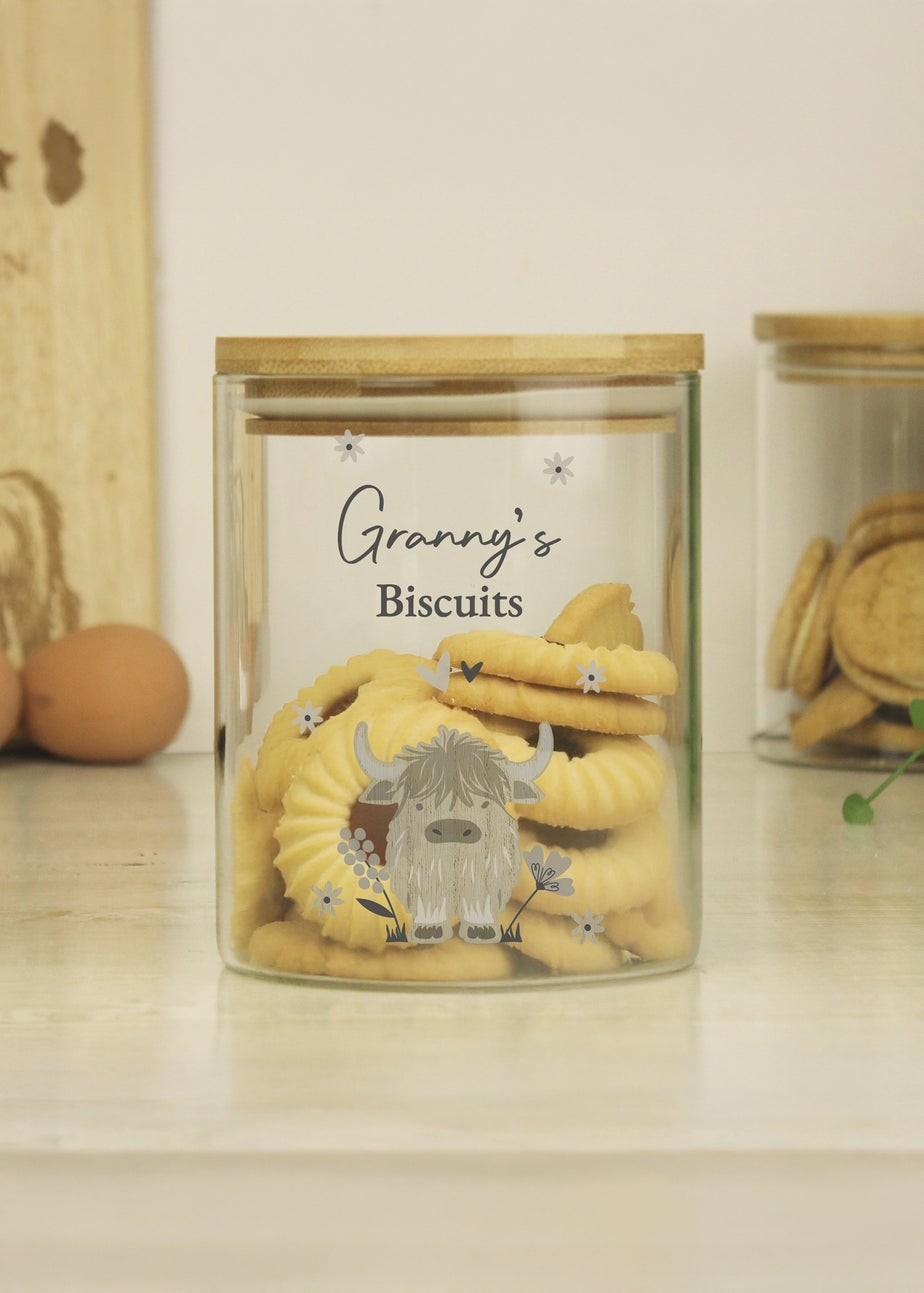 Personalised Memento Company Highland Cow Glass Storage Jar Clear