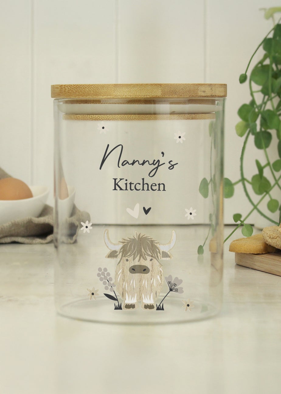 Personalised Memento Company Highland Cow Glass Storage Jar Clear