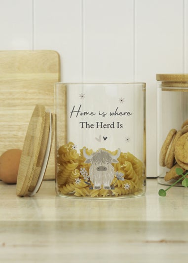 Personalised Memento Company Highland Cow Glass Storage Jar Clear