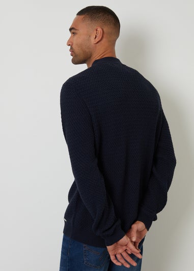 Threadbare Navy Basket Stitch V-neck Cardigan