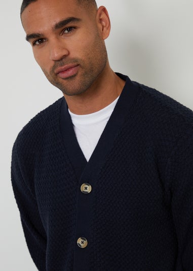 Threadbare Navy Basket Stitch V-neck Cardigan