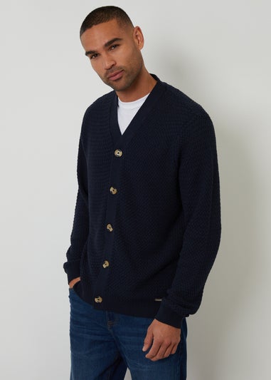 Threadbare Navy Basket Stitch V-neck Cardigan